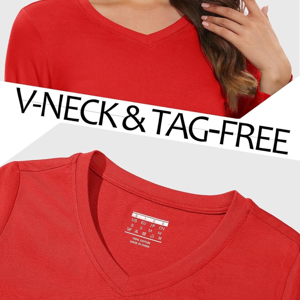 NWOT ❤️ RED TAGLESS COTTON BLEND V-NECK LONG SLEEVE UNDERSHIRT TSHIRT Women’s L - Picture 5 of 7